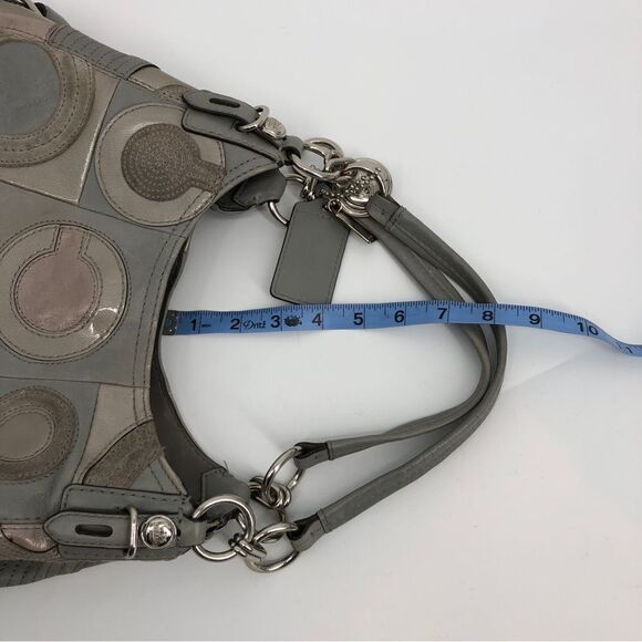 Coach RARE Mia Inlaid C Maggie Hobo Bag #15770 Gray Silver Leather - Picture 14 of 16